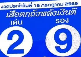 เลขเด็ดเสือตกถังพลังเงินดี 16 กรกฎาคม 2569 เด่น 2 รอง 9